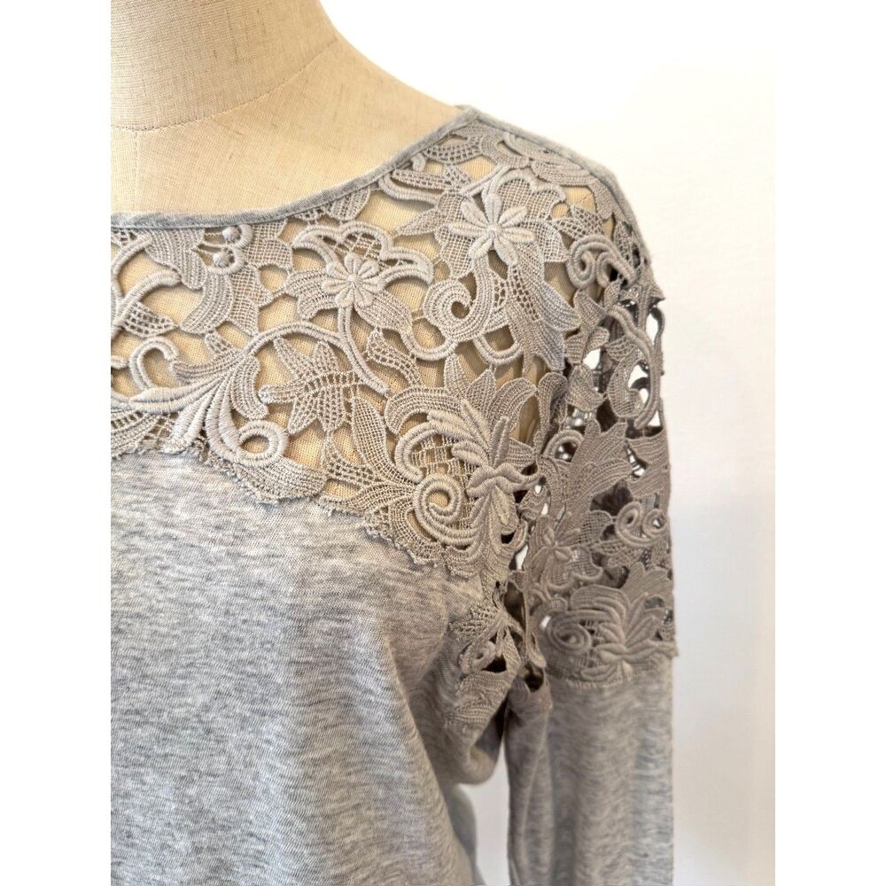 Sundance Lovelier Days Heather Grey Crochet Lace Detailing Long Sleeves Large - Picture 5 of 9